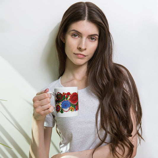 Matyo Design Decorated Glossy Coffee Mug - Ildiko - Red Rosehip Studio