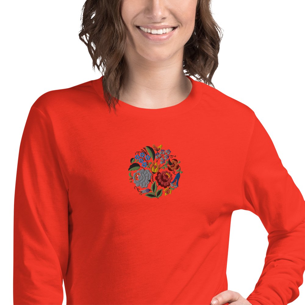 RR™ All-Gender Embroidered Long-Sleeve Tee - Róna - Red Rosehip Studio