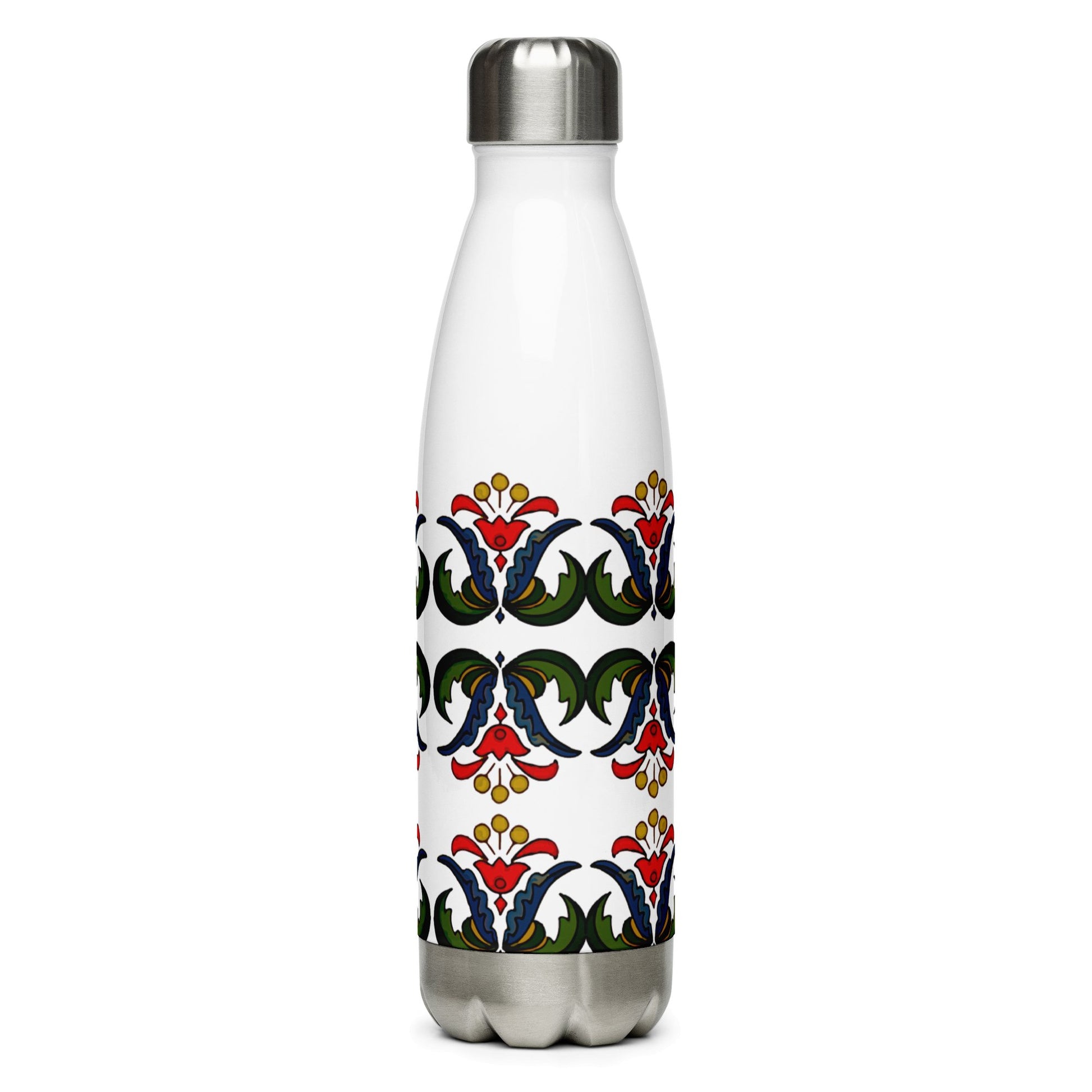 Szur Embroidery Design All Gender Stainless Steel Water Bottle - Fire - Red Rosehip Studio